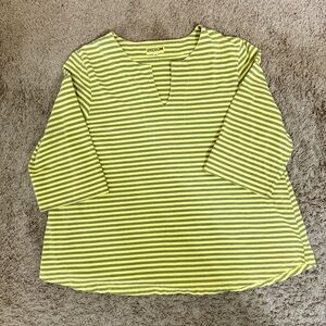 Iridium Women's V-neck Striped Top 3/4 Sleeve Yellow Gray size M Casual Classic